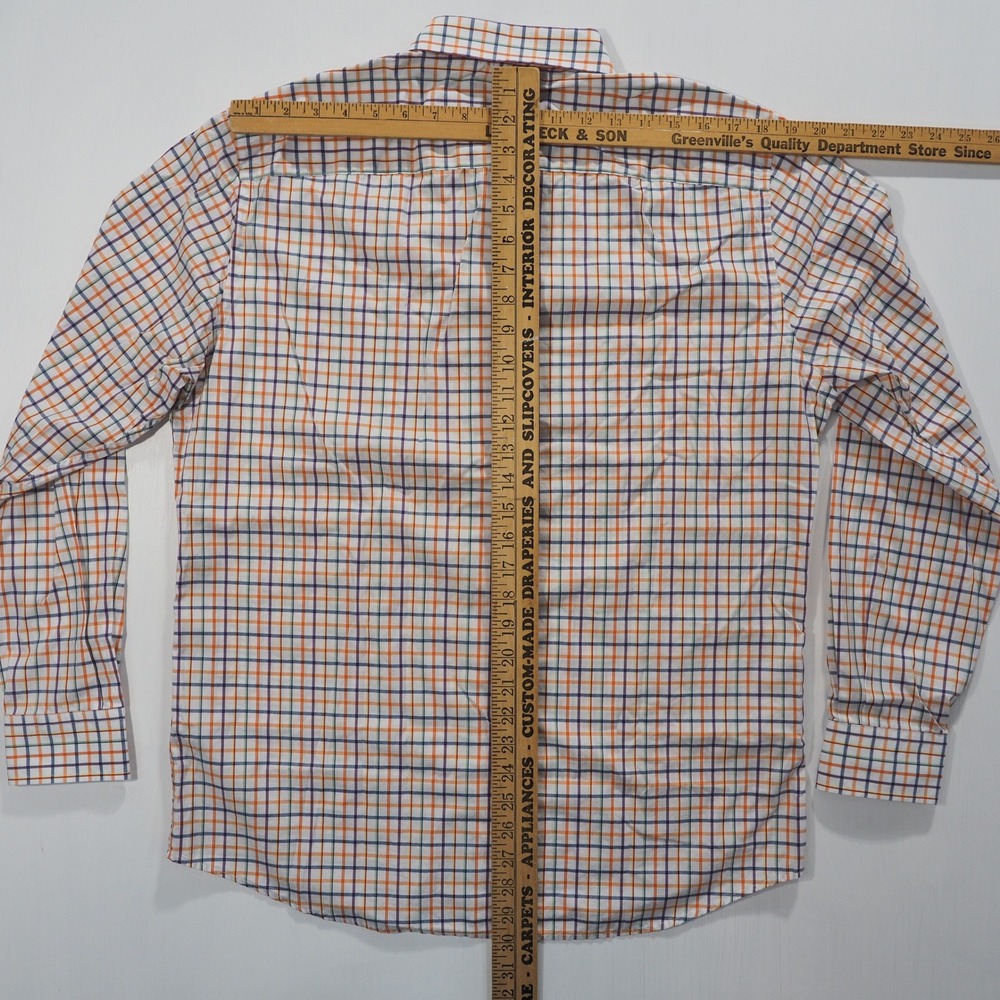 Johnston Murphy Shirt Mens Large Blue Orange Tattersall Long Sleeve Button Down - Picture 5 of 9